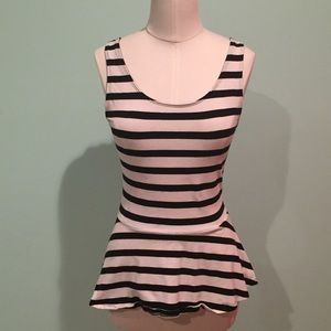 Express black and white stripe peplum tank