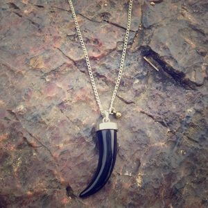 Handmade Black Tooth Charm Necklace!!