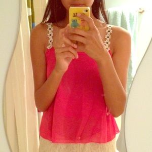 Hot Pink Flower Strap Tank