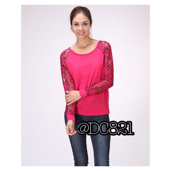 Tops - Pink Top Lace Sleeves
