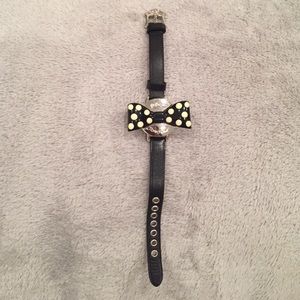 Betsey Johnson black and white polka dot bow watch