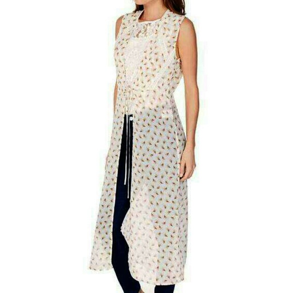 NWT Versatile Chiffon Cream Floral Maxi Vest