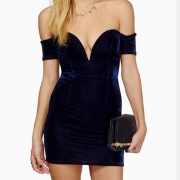 Tobi navy blue off the shoulder velvet dress