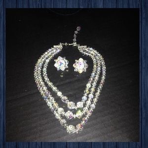 Vintage Crystal 1940's Necklace & Earrings Set