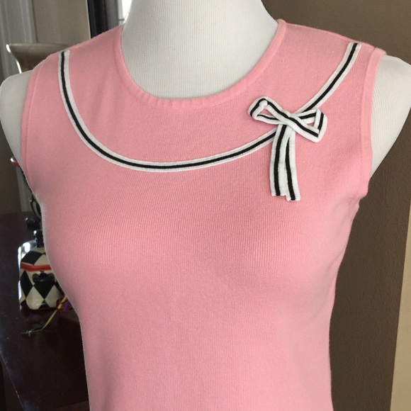 Pink Sleeveless Sweater Black Bow Accent