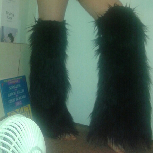 Rave NEW Fluffy Festival Raver Legwarmers THIGH HIGH!! Tall Fluffies - faux fur - Picture 2 of 4