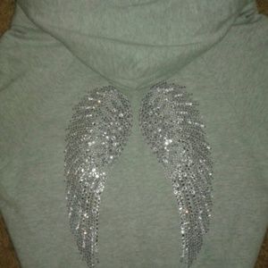 Twisted Heart w/ rhinestone wings Faux Fur hoodie