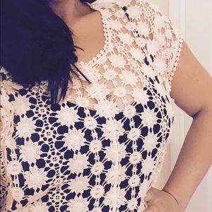 Woven boho chic top - pale pink