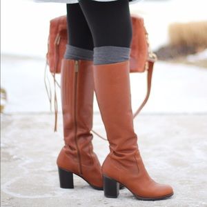 Duo tan leather WIDE CALF knee high boots
