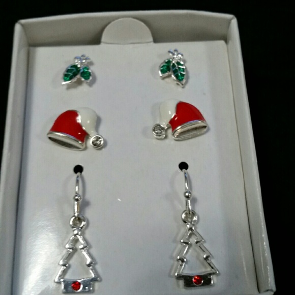 unknown  Jewelry - Christmas Gift Box with Three Pair of Xmas Earings