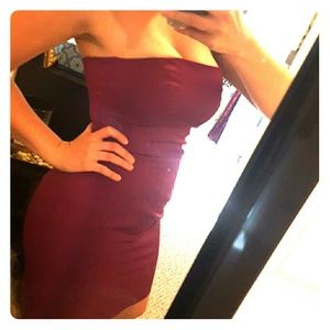 Sexy strapless maroon dress