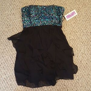 Sequin black strapless dress