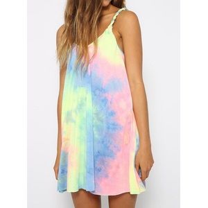 Sweet Knit Spaghetti Strap Rainbow Color Cover UP