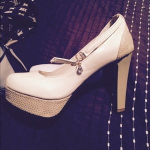 Taupe ankle strap heels