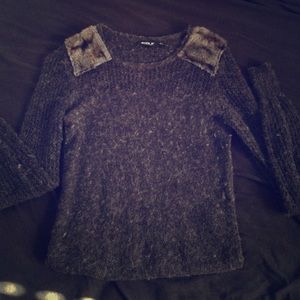 Allen B sweater with fur patches on the shoulders