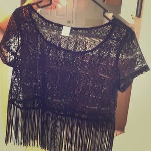 Crop fringed top