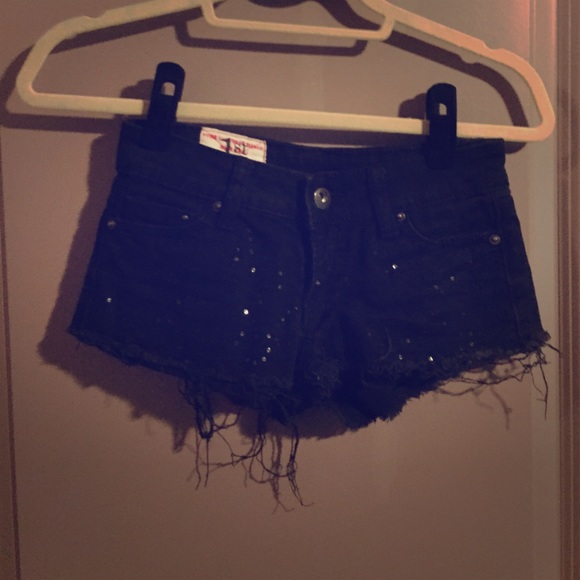 Black Sequin Denim Shorts