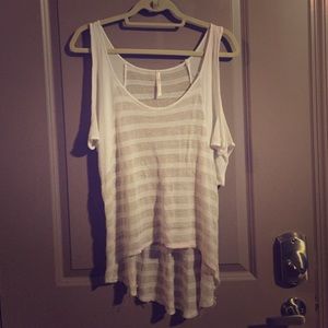 Tobi High-Low Open Shoulder Blouse