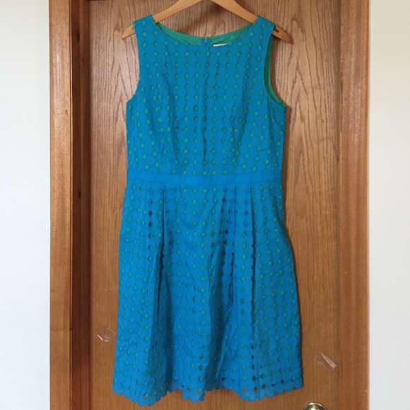 Loft Blue and Green Fit N Flare Dress