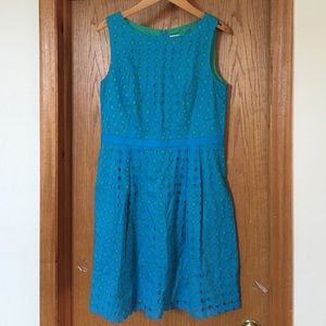 Loft Blue and Green Fit N Flare Dress