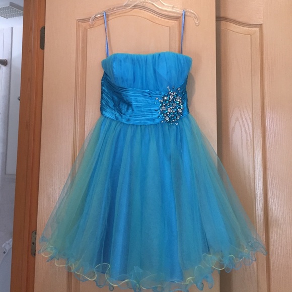 Aqua Blue with Stones Party dress