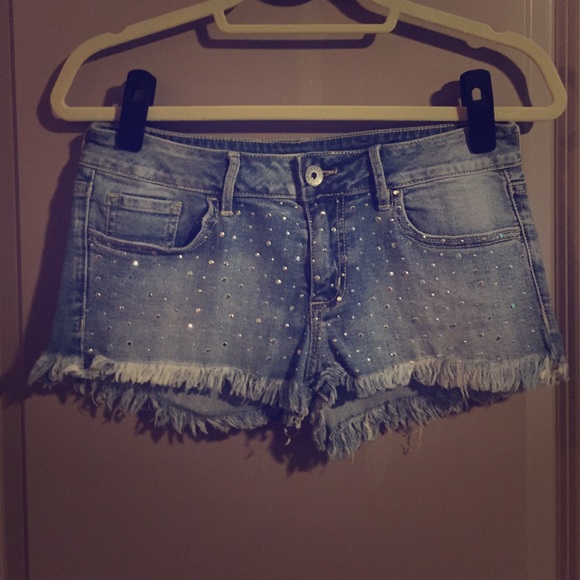 Bullhead Black Denim Shorts with Rhinestones