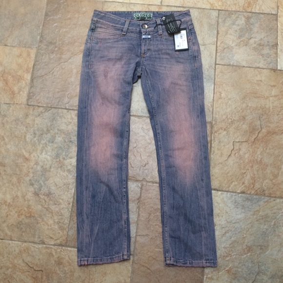 SOLD closed denim with faded pink wash size 25