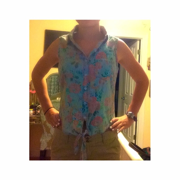 Blue and Floral Collared Shirt