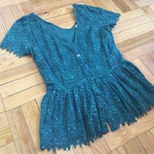 Teal button down peplum top