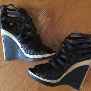 Black Strappy Wedges