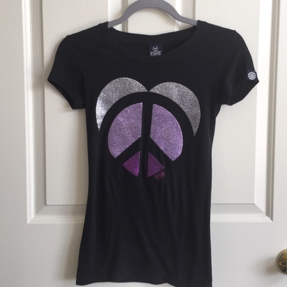 VS pink peace sign glitter tshirt