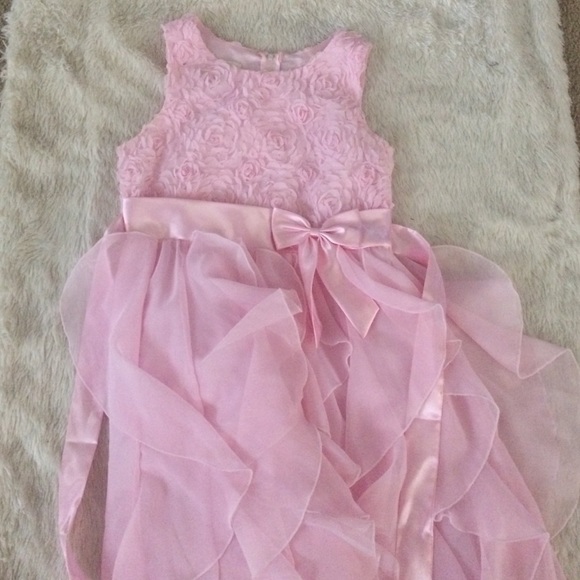 Pink ruffle flower dress satin ribbon