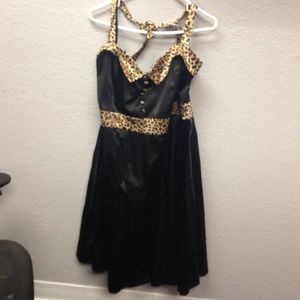 Little black dress with leopard accents