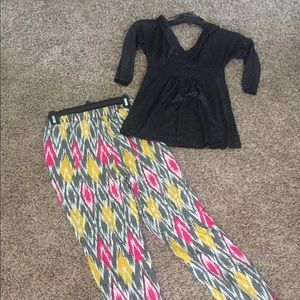 Black top with palazzo pants multi color.