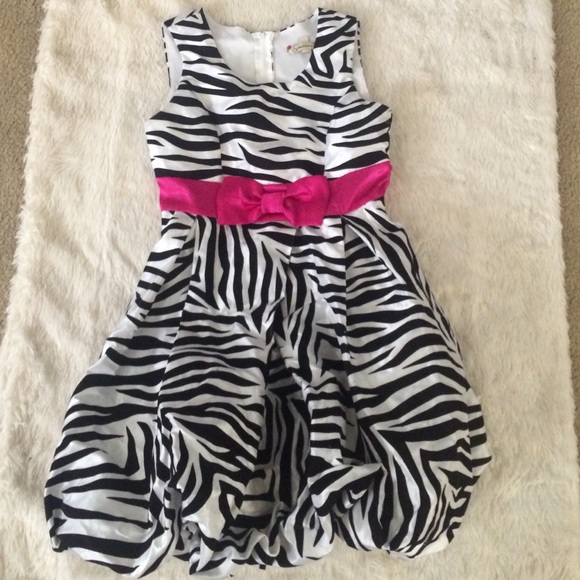 Zebra dress with hot pink satin ribbon