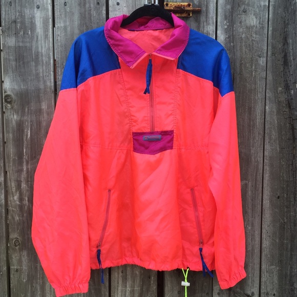 Vintage Columbia Windbreaker pink yellow blue