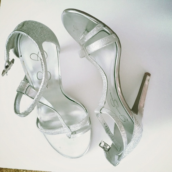 Jessica Simpson silver glitter heels