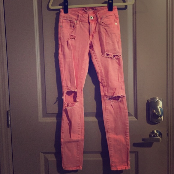 Bullhead Pink Destroyed Skinny Jeans