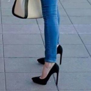 genuine Black Suede Heels / Pumps