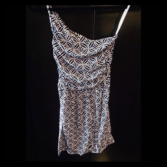 Navy and White One-Shoulder Short Dress