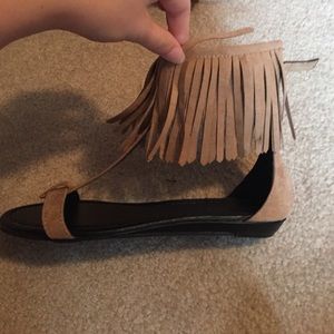 Tan fringed sandals
