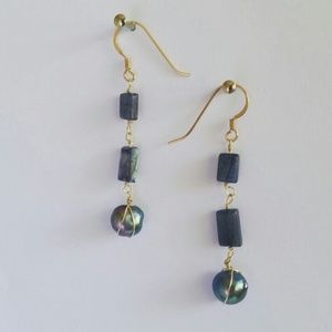 Freshwater Pearls/ Labrodite Earrings