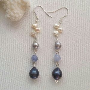 Freshwater Pearls Earrings/ Chalcedony beads/