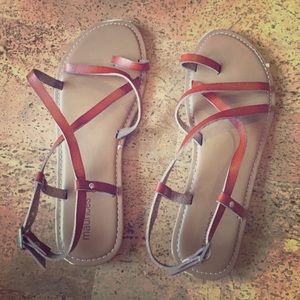 Maurice's brown strappy sandals.