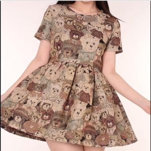 Baby doll dress with teddy bear print