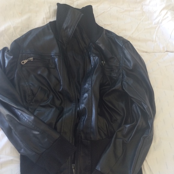 Leather jacket with zippers
