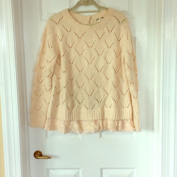 Open Stitch Sweater with Lace Peplum