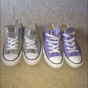 Light gray and purple converse