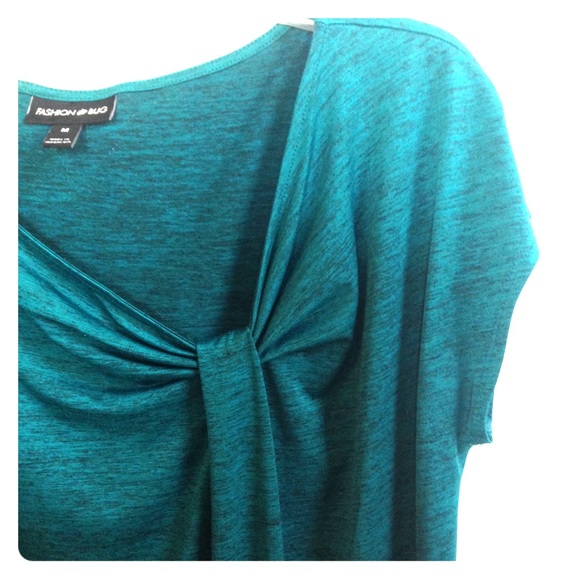 Teal blouse with asymmetrical neckline