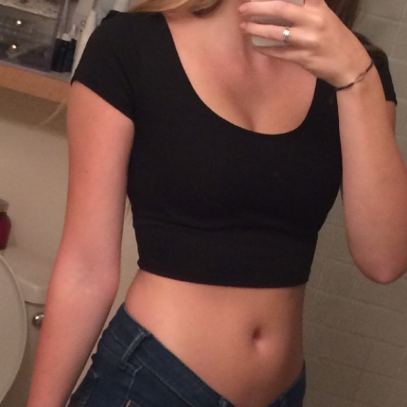 Textured tight black crop top
